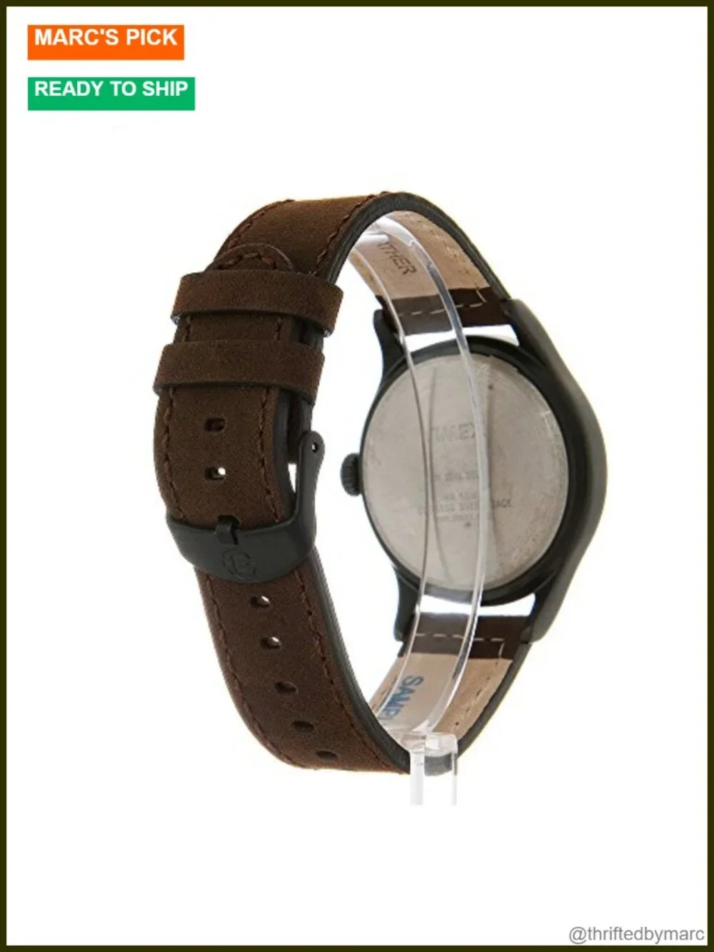 40mm Analog Wrist Watch with Genuine Leather Strap